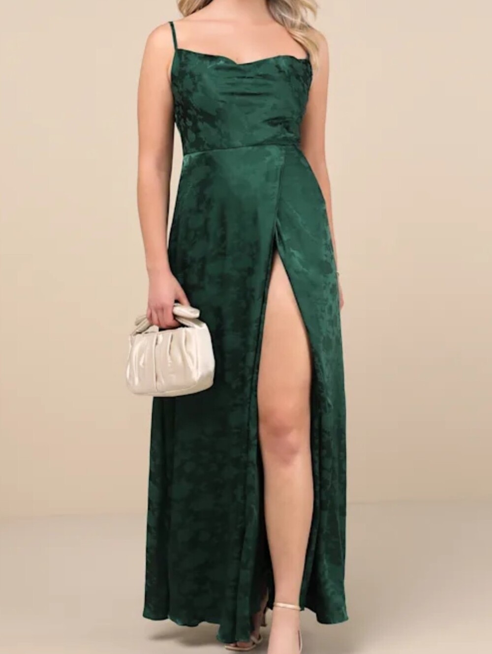 Lulus Simply Dreamy Emerald Green Satin Floral Jacquard Maxi Dress - Large - NWT